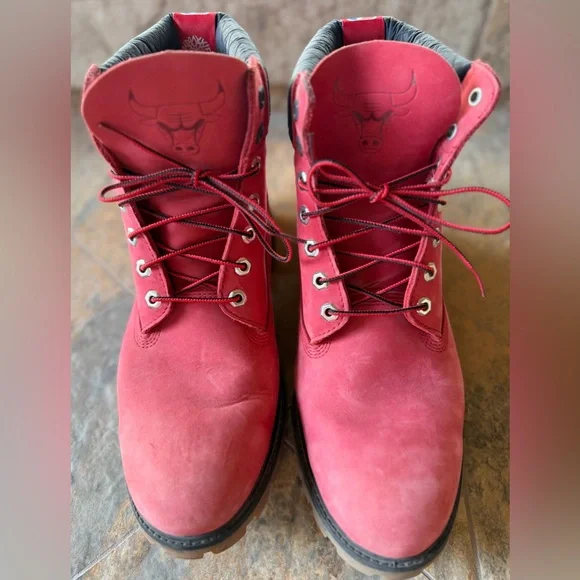 MEN'S NBA CHICAGO BULLS X TIMBERLAND BOOTS SZ 12M Premium Boot Medium Red Nubuck - Picture 4 of 10
